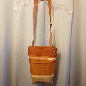 New Southwestern Travel Sling Crossbody Bag Purse Golden Brown Sarape Stripe